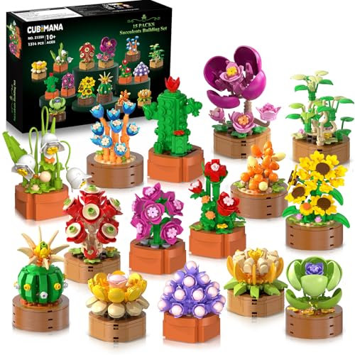 CUBIMANA Juego de construcción de 15 flores suculentas de 3,6 mm