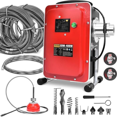 16mm 26,5M Elektrische Rohrreinigungsmaschine mit FI-Schalter f. Ø30-100mm | 400W, 450U/min, Ø10mm 5M Rohrreinigungsspirale, Rohrreinigungsgerät Rohrreiniger Abflussreiniger Spiralen