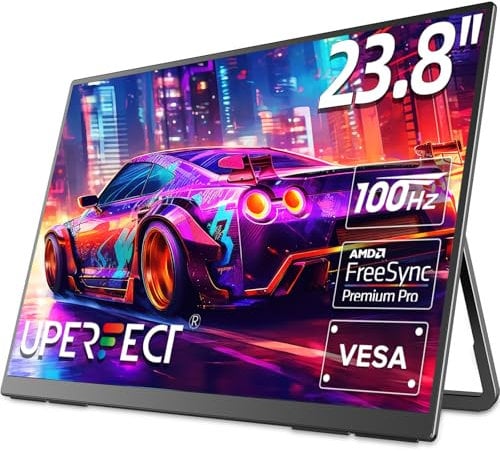 UPERFECT 23.8” 100HZ Portable Monitor w/Kickstand & VESA, FreeSync IPS HDR Large Portable Gaming Monitor HDMI USB C, 3 Narrow Edge External Matte Display w/Fully Metal Unibody for PC Laptop Phone