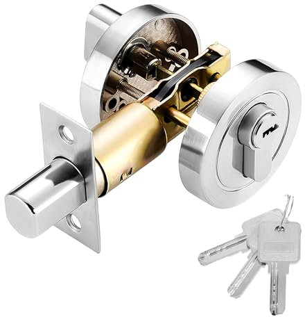Cerradura de puerta con cilindro, acero inoxidable, cerradura sin mango, cerradura de puerta de madera, cerradura moderna con 2 llaves, pestillo de cilindro único para pasillos, dormitorios, cocinas y