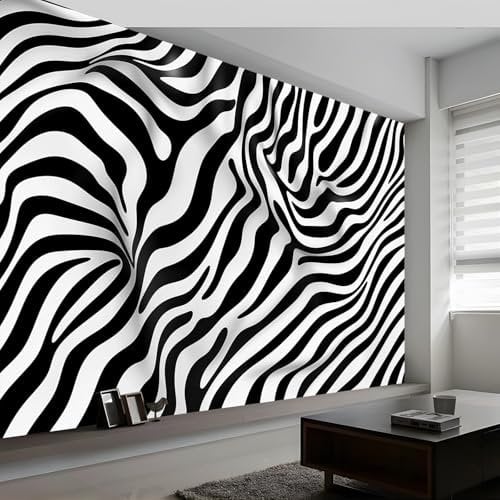 Papier Peint Intissé Résumé Rayures Zébrées Motif Papier Peint Panoramique pour Enfant Adulte Chambre Décoration 200 x 140 cm Poster Papier Peint Blanc Noir Personnalisé Murales