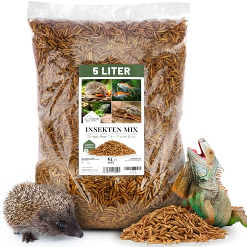 WILDLIFE HOME Premium Insektenmix 5L - Getrocknete Mehlwürmer & Soldatenfliegenlarven I Proteinreiches Insektenfutter für Igel, Reptilien, Fische, Vögel & Nager