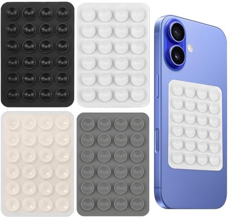 SUNNIFLY Quattro Ventose per Cellulari, con Elevata Forza Adesiva e Grande Flessibilità, Può Essere Utilizzata per Guardare Video, Prendere Selfie, Bagno (Nero + Grigio Scuro + Trasparente + Bianco)