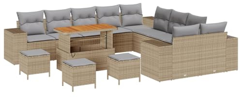 vidaXL Garten-Sofa-Set 14 pcs Beige und Hellgrau 110 x 55 x 71 cm, Garten- und Terrassenlounge, modernes Outdoor-Sofa, verstellbare Füße, Stauraum für Frühling und Sommer