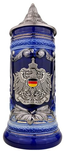 EVERSTYLE Jarra de cerveza con tapa, 0,7 l, diseño de Alemania, con tapa puntiaguda y estructura metálica, para hombres, padres y amantes de la cerveza, ideal como regalo, decoración y coleccionable