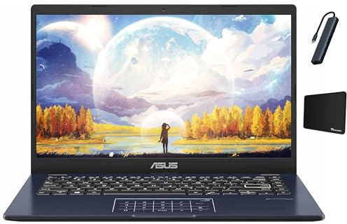 ASUS Vivobook Go 14 E410 14 FHD Thin Light Laptop, Intel Celeron N4500(Up to 2.8GHz), 4GB RAM, 128GB eMMC + 512GB SSD, Intel UHD Graphics, Windows 11 Home S, Star Black with Accessories