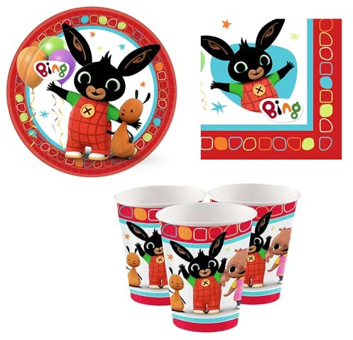 Set Festa Kit Bing per Bambini, 8 Piatti, 8 Bicchieri, 16 Tovaglioli, Kit Completo