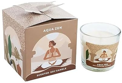 LivuX Moonshine Yoga Duftkerze Aqua Zen – Kleine Sojawachskerze 60 g – Mit ätherischen Ölen – 12 Std. Brenndauer – 5,5x6 cm – Baumwolldocht – Geschenkbox – Achtsamkeit & Entspannung 1388