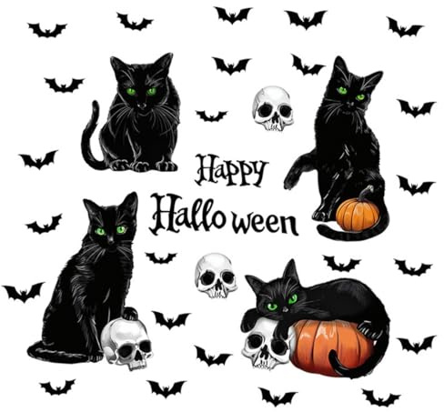 ZORVUJI Halloween Fensterbilder Fensterdeko für Halloween Deko Schwarze Katze Fledermaus Sticker Gruselige Fensteraufkleber für Fenster