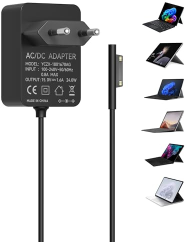 Cargador Surface 24W 15V 1.6A, RENGOGA Adaptador de Corriente Compatible con Microsoft Surface Go/Go 2/Go 3, Surface Pro 3/Pro 4/Pro 5, Surface Laptop Core m3, Fuente de Alimentación 1735 Negro