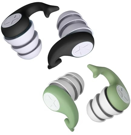 Swimming Ear Plugs,2 Pairs Waterproof Reusable Swim Earplugs Silicone Soft Adults Ear Plugs Noise Reduction for Swimming, Bath, Shower, Surfing(Black, Green, One Size)