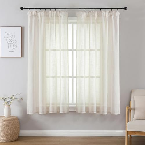 Joydeco Tende Effetto Lino per Interni con Fettuccia 2 Pezzi L 140 X A 160 CM Tende Semitrasparenti per Camera da Letto e Soggiorno Finestra Moderne, Lino