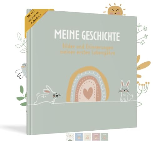 HuBorns - Babyalbum Erstes Jahr bis 5 zum Einkleben von Fotos, Fotoalbum Kinder +50 Seiten und Stickern, Originelles Erinnerungsbuch Baby, Fotoalbum Baby für Babyparty Geschenk