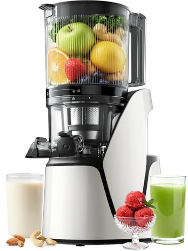 EanOruus Juicer Machines, 3-in-1 Cold Press Juicer with 6.5 Extra Large Chute, 100oz Large Capacity, AC Motor, Makes Juice, Nut Milk & Sorbet, Bright White