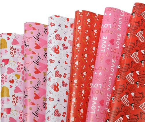 6 Blatt Valentinstag Geschenkpapier 50 x 70cm Herzen Geschenkpapier Hochzeit Valentinstag Jahrestag Geburtstag Geschenke Verpakungspapier für Frauen Mädchen