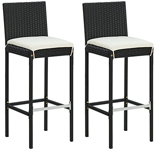Ziaphsol Garten-Barhocker mit Kissen 2 STK., Schwarz Poly Rattan, UV-beständig, Stahlrahmen, 76cm Sitzhöhe, für Außenbereich