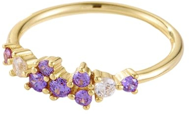 Whoiy Amethyst Ringe Gelbgold 585, Trauring Damen 14 Karat Echtgold Halbe Ewigkeit Ringe Verlobung Zart Eheringe mit Amethyst Bandring für Frauen Gr. 61 (19.4)