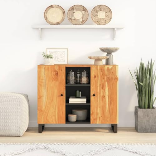 Ziaphsol Akazienholz Sideboard mit 2 Türen, 90x33x75 cm, Massivholz Anrichte, geräumiger Stauraum für Küche, Wohnzimmer, Flur, vielseitiger Aufbewahrungsschrank