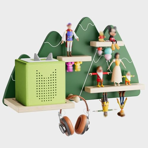 Snugverione Tonie Regal Green Mountain –Wandmontiertes Tonie-Regal für Toniebox, Ladestation, Magnetisches Toniebox Regal für Mädchen Jungen, Perfekte Aufbewahrung im Kinderzimmer