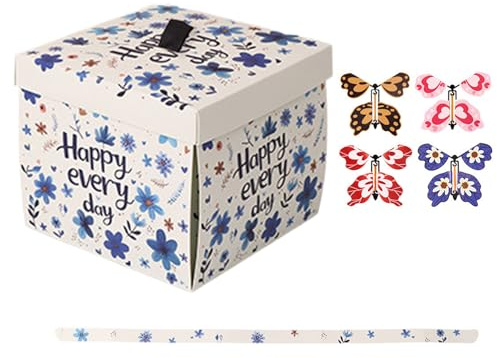szaluyk Schmetterling Box - Explosionsbox | Geschenkschachtel | Butterfly Gift for Birthday | Fliegende Schmetterlinge Überraschung | Für Geburtstag Hochzeit Jahrestag | DIY Deko Pink Blau Weiß