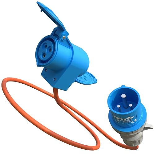 Poppstar Camping CEE Kabel 1,5m mit Schuko (CEE Stecker 3-polig auf CEE-Dose + Schutzkontakt-Steckdose Typ F), 230V/16A, IP44, H07RN-F 3G2.5