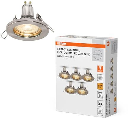 Osram LED Spot Set Recess Essential GU10 5x2.6W GU10 Brushed Nickel,5-Pack | Spot Essential, Spot lights and ceiling spots, Gebürsteter Nickel, 80 mm dia, 25000 h, 5-Pack