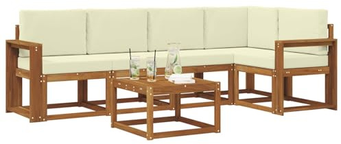 vidaXL Outdoor-Sofagarnitur mit Kissen 6 pcs Natur und Creme, Cooles Garten-Sofa, modernes Outdoor-Eckmöbel, langlebige Terrassen-Sitzgelegenheit, gemütliches Lounge-Set für die Terrasse