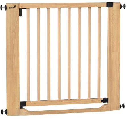 Geuther Easylock Flat Step Treppenschutzgitter ohne Bohren, 87-95 cm Breite, Türschutzgitter zum Klemmen aus Buchenholz, mit flachem Steg & beidseitig öffnend I Kindergitter Treppe, Kinderschutzgitter