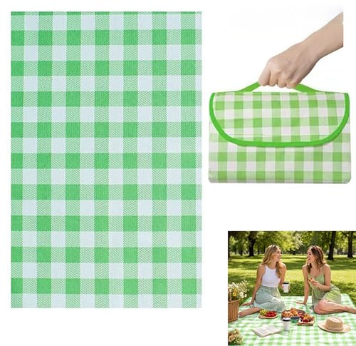 Tourima Grün Kariert Picknickdecke Wasserdicht, Große Picknickdecke Camping | Große Picknickdecke 2x2 m, Campingdecke Stranddecke Outdoor Faltbare Picknickdeck Outdoor Camping Wandern Reisen Graspark