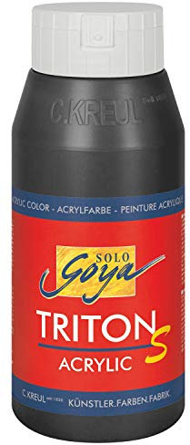 KREUL 17312 - Solo Goya Triton S Acrylfarbe schwarz, 750 ml Flasche, schnell trocknend mit Glanzeffekt, Farbe auf Wasserbasis, in Studioqualität, vielseitig einsetzbar, gut deckend und ergiebig