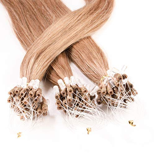 hair2heart Microring Extensions Echthaar glatt 8/01 Hellblond Natur-Asch - 25 Strähnen 0.5g 40cm, Echthaar Extensions für dauerhafte Haarverlängerung
