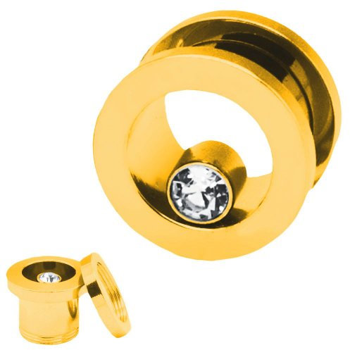 SoulCats 1 STK. Flesh Tunnel mit Kristall Stein Gold Größe: 10 mm;Tunnelfarbe: Gold