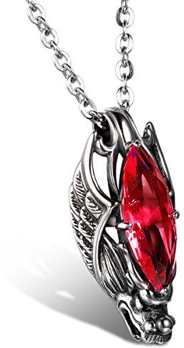 JewelryWe Schmuck Edelstahl Kette, Gotik Herrschsüchtigem Drachen Kopf Anhänger mit Rot Glas, Halskette Partnerkette für Damen und Herren