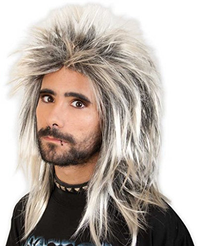 KarnevalsTeufel.de Perücke Popstar Promi-Perücke 80er Jahre Rocker Vokuhila Ryan Popstar hellblond - schwarz stylisch, Kunsthaar Einheitsgröße