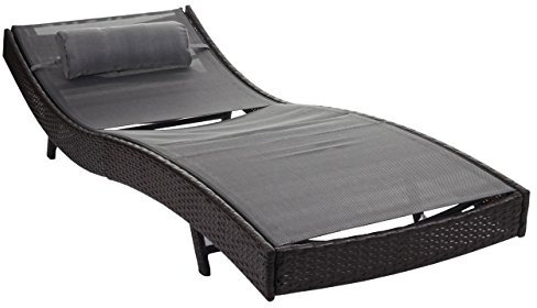 Mendler Sonnenliege Savannah, Relaxliege Gartenliege Liege, Poly-Rattan - braun-meliert, Bezug grau