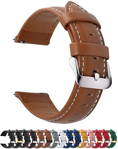 Fullmosa 12 Farben Uhrenarmband, Axus Serie Lederarmband Ersatz-Watch Armband mit Edelstahl Metall Schließe für Herren Damen 16mm Braun