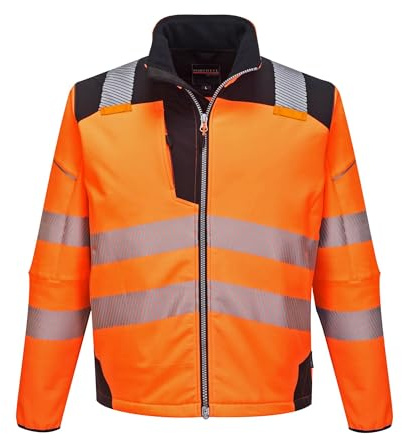 Portwest T402 Men's PW3 Hi Vis Waterproof Jacket - Windproof High Visibility Reflective Softshell Safety Jacket Orange/Black, 4X-Large