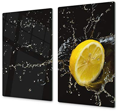 Tabla de cocina de vidrio templado - Tabla de cortar de cristal resistente – Cubre Vitro Decorativo – UNA PIEZA (60 x 52 cm) o DOS PIEZAS (30 x 52 cm); D07 Frutas y verduras: Limón 10