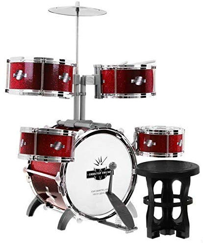 Schlagzeug mit Hocker Drumset für Kinder - 5 Trommeln + Becken - Rot