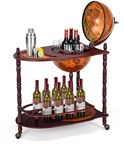 COSTWAY Mappamondo Bar con Ruote Mobili Porta Liquori Minibar Portabottiglie, 88 x 70 x 45 cm