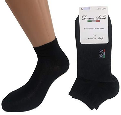 DREAM SOCKS 6 paia calzini corti alla caviglia in cotone filo di scozia elasticizzato,ultra leggero,prodotto MADE IN ITALY,modello unisex, vari assortimenti. (35/38, blu)