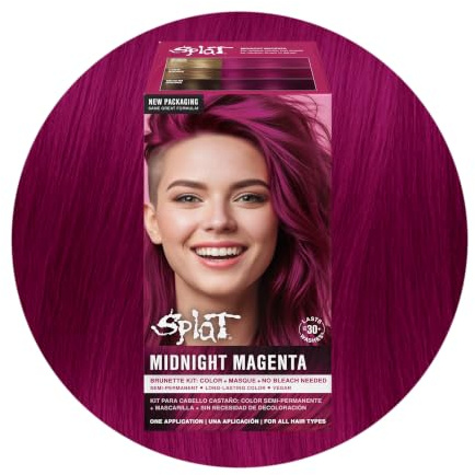 Splat Midnight Magenta Semi Permanent Hair Dye Kit, 1 Application, Includes Deep Reconstructor Conditioner, Lasts 30 Washes, No Bleach Required, Vegan & Cruelty Free Hair Color