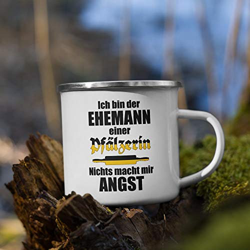 Jimbeels Ehemann Einer Pfälzerin | Emaille Tasse | Lustiger pfälzischer Spruch | Pfälzerisch Geschenk für Pfälzer & Pfälzerin