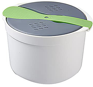 Dramir Mikrowelle Reiskocher, 2L Rice Cooke Multifunktionaler Kochgeschirrdampfer mit Siebdeckel und zweischichtigem Dampftopf für das Kochen in der Küche zu Hause