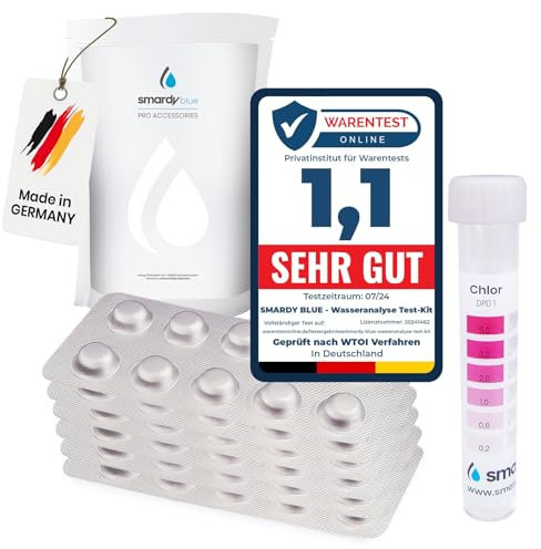 SMARDY 80 Pastillas de Prueba Rápida para Agua Potable, Acuario, Piscina - 40x Phenol Red (Valor de PH) y 40x DPD1 (Cloro Libre) Tabletas de Prueba con 1x Tubo de Ensayo de Plástico