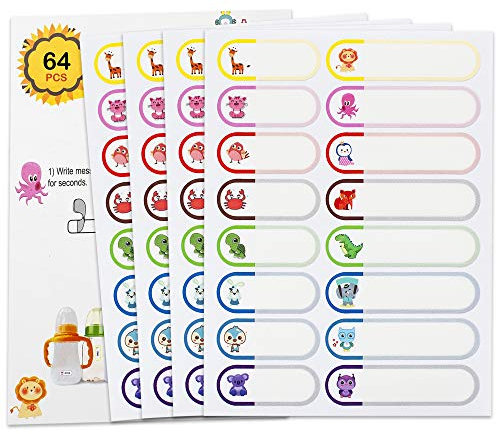 64 Stück Namensaufkleber für Kinder Schule Lieferungen Wasserdichte, Spülmaschinenfest, Selbstlaminierend Personalisierte Babyflasche Aufkleber für Kindertagesstätte Vorschule Kleinkind Etiketten