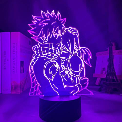 Anime Fairy Tail Natsu Dragneel und Erza 3D Nachtlicht Bunte Acryl LED Illusion Lampe Kid Room Decor Schlaf Licht Geburtstagsgeschenk-16 Farbe mit Fernbedienung