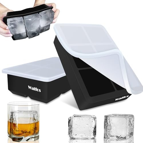 Walfos® Silikon-Eiswürfelform, 2er-Pack große Eiswürfelformen mit Deckel, flexibel und leicht zu öffnen, BPA-frei und spülmaschinenfest, perfekt für Cocktails, Whisky, Schokolade, Babynahrung