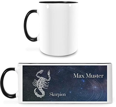 Manutextur Tasse mit Namen - personalisiert - Motiv Sternzeichen Skorpion - viele Farben & Motive - weiß/schwarz - Größe - persönliches Geschenk mit Wunsch-Motiv und Wunsch-Name