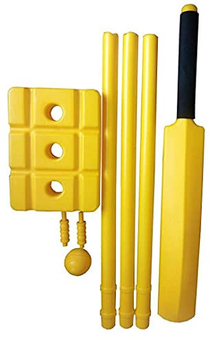 Kalindri sports Yellow Cricket Set with Bat, Stump, Ball for Boys Long Without Cover (4 Number, PVC Bat with Stumps)